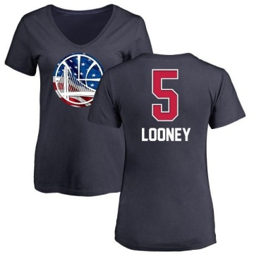 Women's Kevon Looney Name and Number Banner Wave V-Neck T-Shirt - Navy