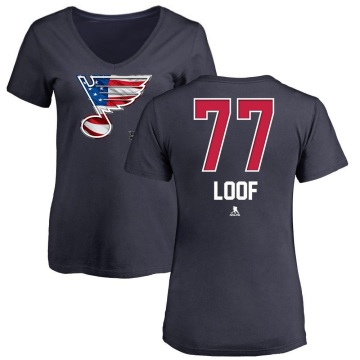 Women's Leo Loof Name and Number Banner Wave V-Neck T-Shirt - Navy
