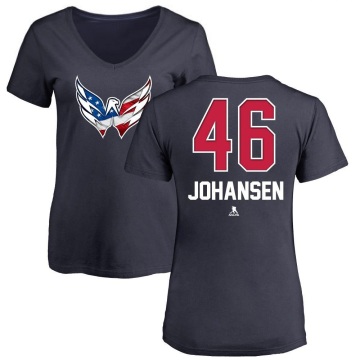 Women's Lucas Johansen Name and Number Banner Wave V-Neck T-Shirt - Navy