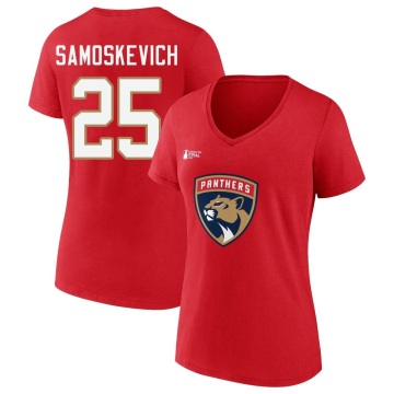 Women's Mackie Samoskevich 2023 Stanley Cup Final Name & Number V-Neck T-Shirt - Red