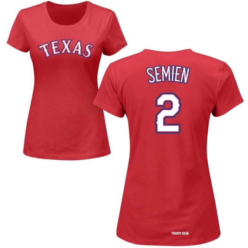 Women's Marcus Semien Name & Number T-Shirt - Red - Tshirtsedge