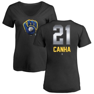 Women's Mark Canha Midnight Mascot V-Neck T-Shirt - Black