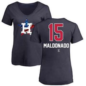 Women's Martin Maldonado Name and Number Banner Wave V-Neck T-Shirt - Navy