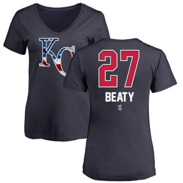 Women's Matt Beaty Name and Number Banner Wave V-Neck T-Shirt - Navy