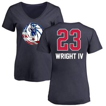 Women's McKinley Wright IV Name and Number Banner Wave V-Neck T-Shirt - Navy