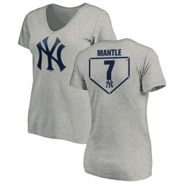 Women's Mickey Mantle RBI Slim Fit V-Neck T-Shirt - Heathered Gray