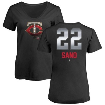 Women's Miguel Sano Midnight Mascot V-Neck T-Shirt - Black