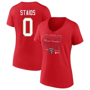 Women's Nathan Staios 2023 Eastern Conference Champions Goal Tender V-Neck T-Shirt - Red