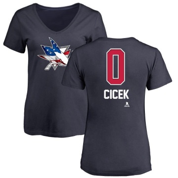 Women's Nick Cicek Name and Number Banner Wave V-Neck T-Shirt - Navy
