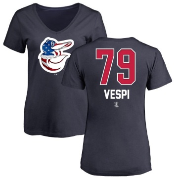 Women's Nick Vespi Name and Number Banner Wave V-Neck T-Shirt - Navy