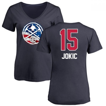 Women's Nikola Jokic Name and Number Banner Wave V-Neck T-Shirt - Navy