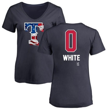 Women's Owen White Name and Number Banner Wave V-Neck T-Shirt - Navy