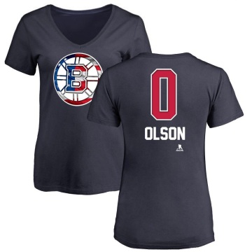 Women's Quinn Olson Name and Number Banner Wave V-Neck T-Shirt - Navy