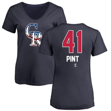 Women's Riley Pint Name and Number Banner Wave V-Neck T-Shirt - Navy