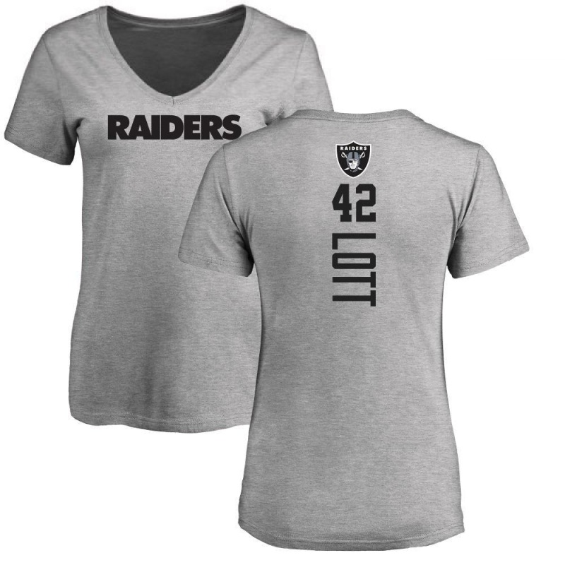 Women's Ronnie Lott Backer V-Neck T-Shirt - Ash - Tshirtsedge