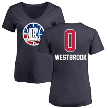 Women's Russell Westbrook Name and Number Banner Wave V-Neck T-Shirt - Navy