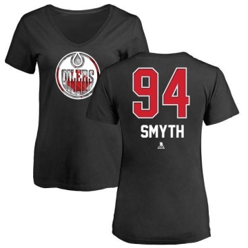 Women's Ryan Smyth Name and Number Banner Wave V-Neck T-Shirt - Black