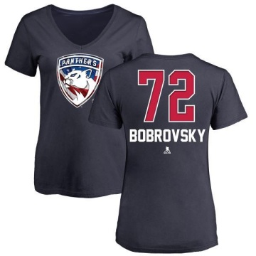 Women's Sergei Bobrovsky Name and Number Banner Wave V-Neck T-Shirt - Navy
