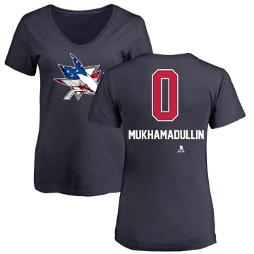 Women's Shakir Mukhamadullin Name and Number Banner Wave V-Neck T-Shirt - Navy