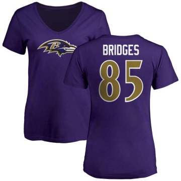 Women's Shemar Bridges Name & Number V-Neck T-Shirt - Purple