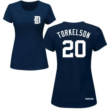 Women's Spencer Torkelson Name and Number Banner Wave V-Neck T-Shirt - Navy  - Tshirtsedge