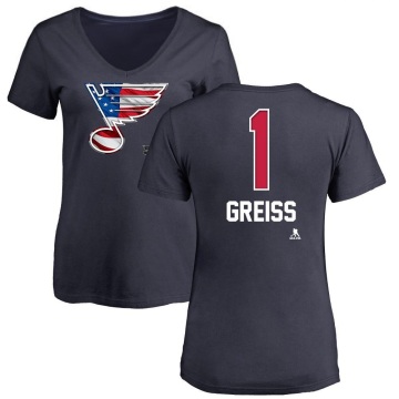 Women's Thomas Greiss Name and Number Banner Wave V-Neck T-Shirt - Navy