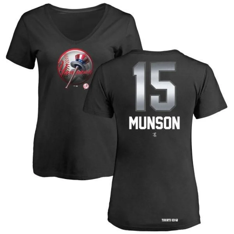 Women's Thurman Munson Midnight Mascot V-Neck T-Shirt - Black