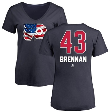 Women's T.J. Brennan Name and Number Banner Wave V-Neck T-Shirt - Navy