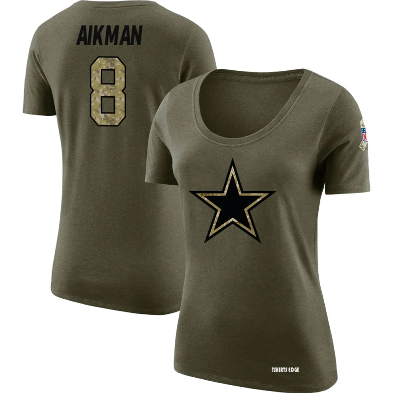Tshirtsedge Women's Troy Aikman Legend Salute to Service Scoop Neck T-Shirt - Olive