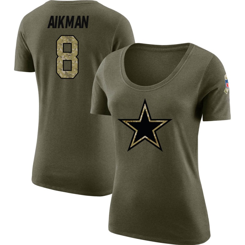 Tshirtsedge Women's Troy Aikman Legend Salute to Service Scoop Neck T-Shirt - Olive