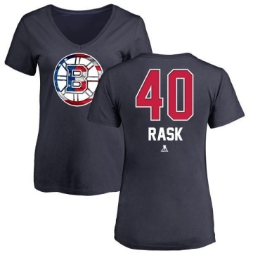Women's Tuukka Rask Name and Number Banner Wave V-Neck T-Shirt - Navy