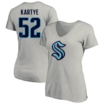 Women's Tye Kartye Name & Number V-Neck T-Shirt - Gray