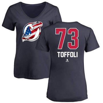 Women's Tyler Toffoli Name and Number Banner Wave V-Neck T-Shirt - Navy