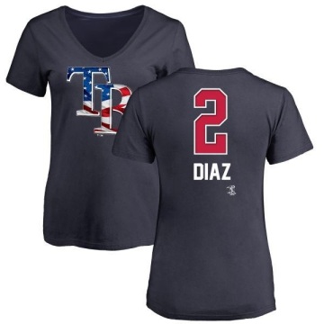 Women's Yandy Diaz Name and Number Banner Wave V-Neck T-Shirt - Navy