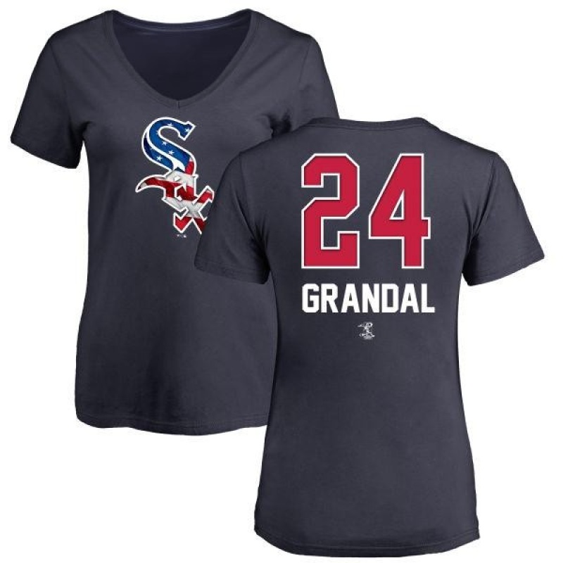 Women's Yasmani Grandal Name and Number Banner Wave V-Neck T-Shirt - Navy