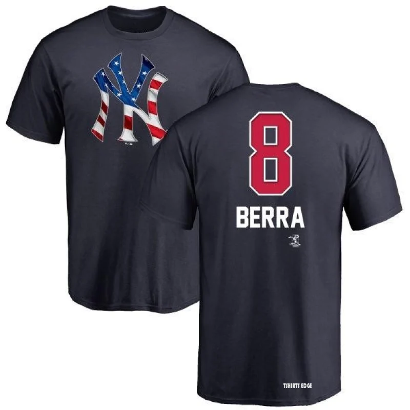 Yogi Berra Name and Number Banner Wave T-Shirt - Navy - Tshirtsedge